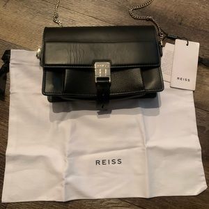 REISS CHAIN CROSSBODY PURSE SATCHEL TOTE HANDBAG BLACK LEATHER NEW WITH TAGS
